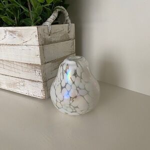 Blown Art Deco Small Glass Bud Vase Iridescent Pearl White and Clear